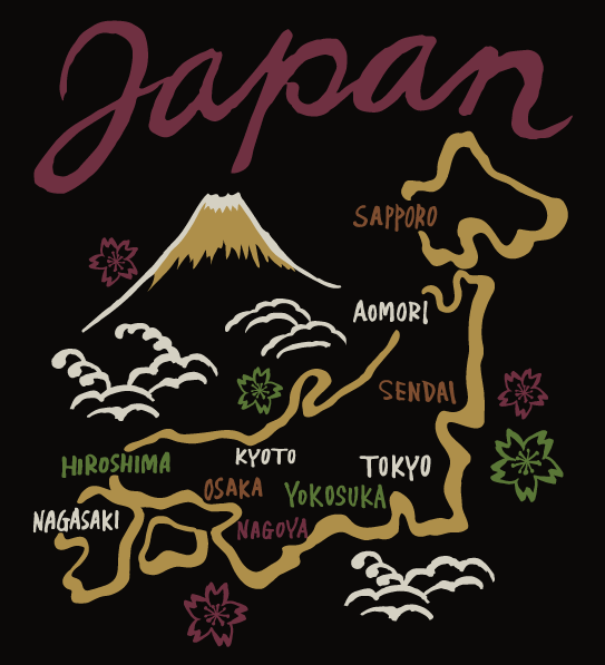 スカジャン風日本地図のデザインイラスト Photom