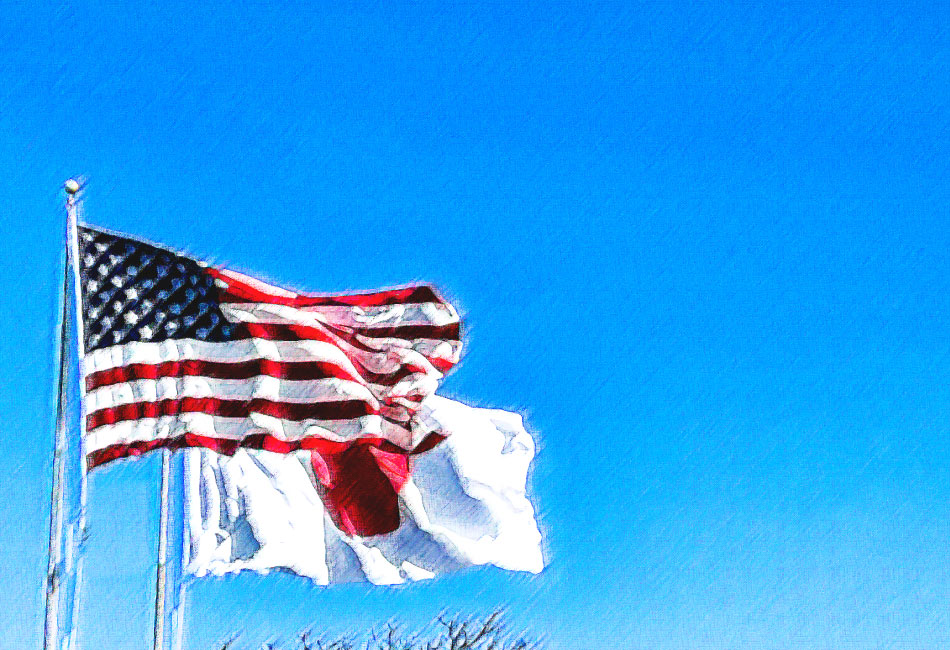 日本とアメリカの国旗イラスト風写真画像